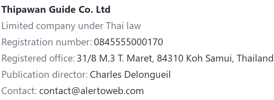 Publisher details: company name, registration number, registered office, publication director and contact address